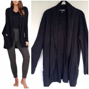 Barefoot Dreams Cardigan L/XL Black Cozy Chic Lite Circle Shawl Collar Loung